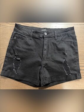 KanCan Black Distressed High-Rise Jean Shorts